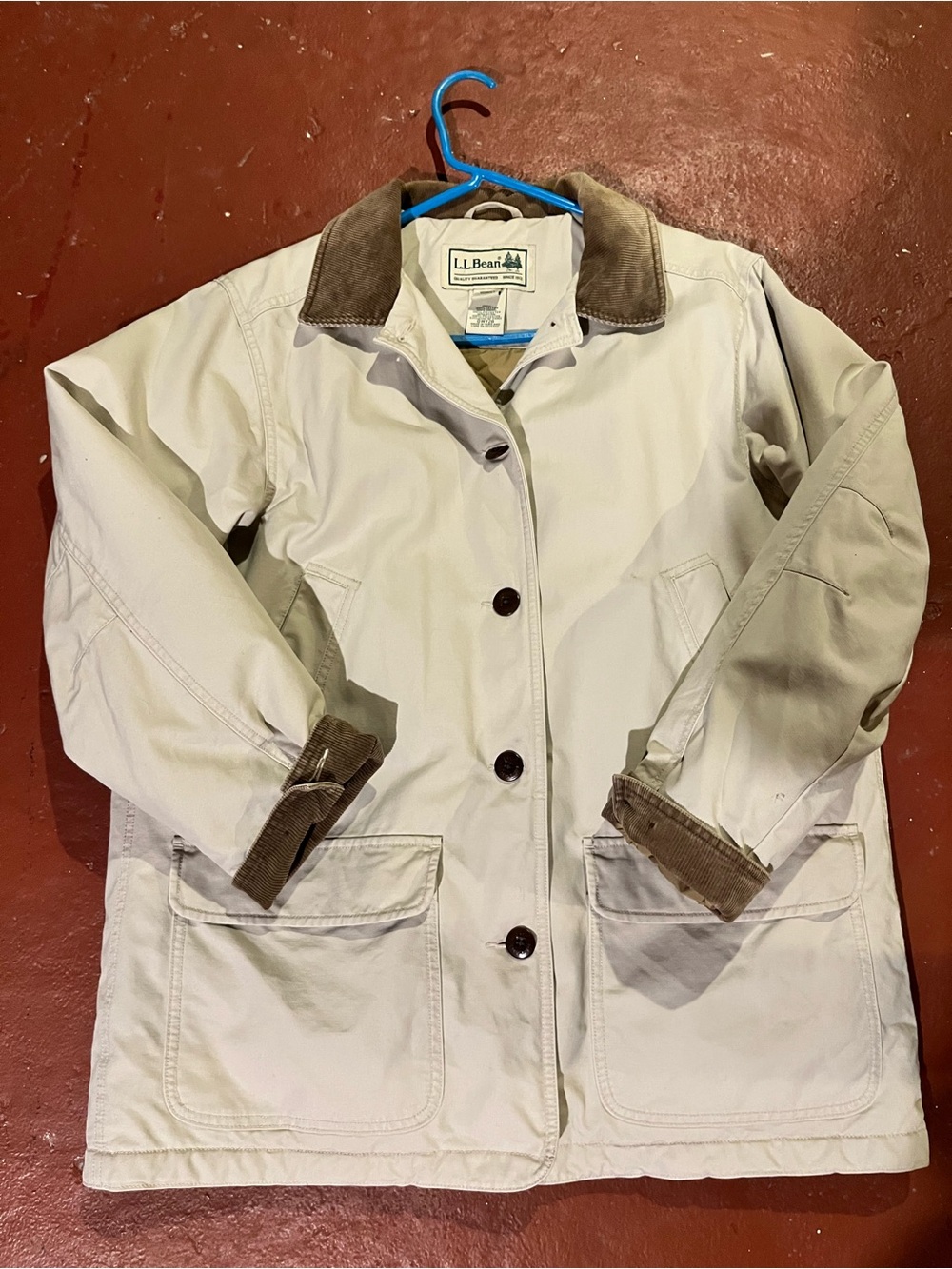L.L. Bean Cream Utility Jacket with Brown Corduroy Trim